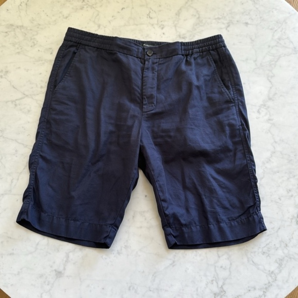 Bugatchi Men’s Bermuda Shorts Blue Linen Cotton Elastic Waist Drawstring 34